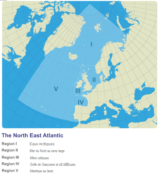 Zones of the North-East Atlantic addressed by the Convention. © OSPAR Convention