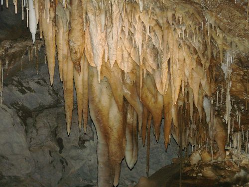 The stalactites in this cave grew from a deposit obeying the laws of crystal growth. © julesnene, Flickr nc-nd 2.0
