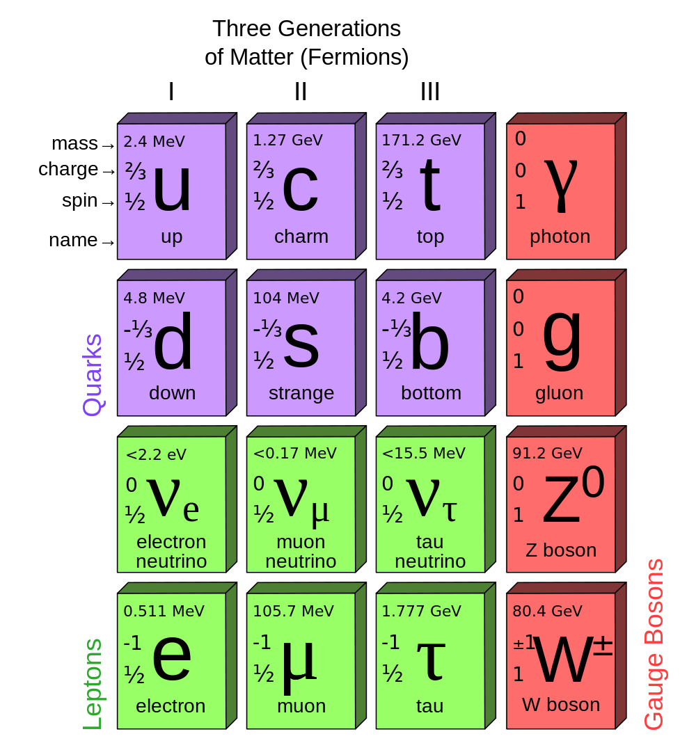 The table of elementary particles in the standard model which includes the charm quark. © MissMJ, Wikipedia
