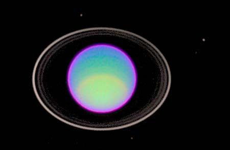 The planet Uranus with its rings, invisible from Earth.
